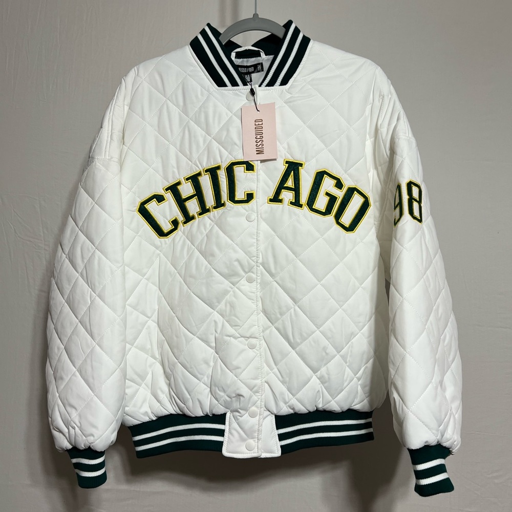 Missguided | Quilted Oversized Chicago Varsity Jacket